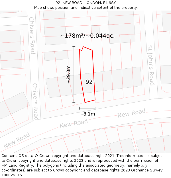 92, NEW ROAD, LONDON, E4 9SY: Plot and title map