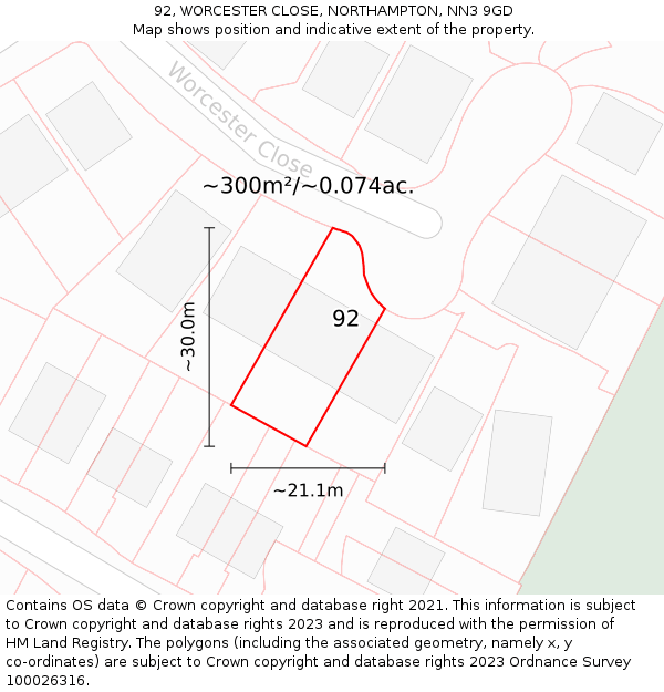 92, WORCESTER CLOSE, NORTHAMPTON, NN3 9GD: Plot and title map