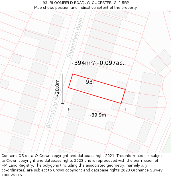 93, BLOOMFIELD ROAD, GLOUCESTER, GL1 5BP: Plot and title map