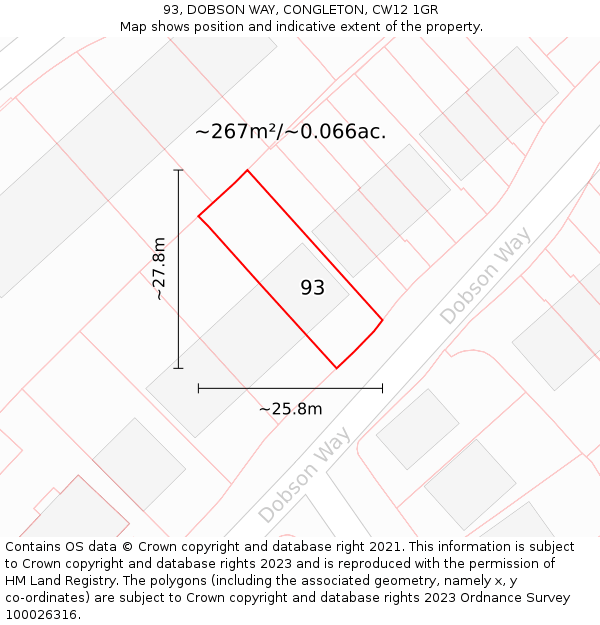 93, DOBSON WAY, CONGLETON, CW12 1GR: Plot and title map