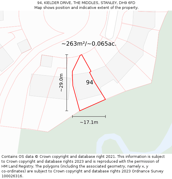 94, KIELDER DRIVE, THE MIDDLES, STANLEY, DH9 6FD: Plot and title map