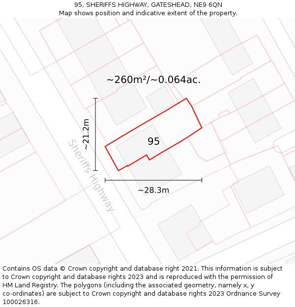 95, SHERIFFS HIGHWAY, GATESHEAD, NE9 6QN: Plot and title map