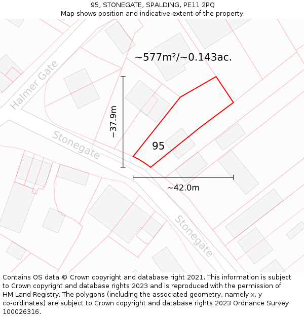 95, STONEGATE, SPALDING, PE11 2PQ: Plot and title map