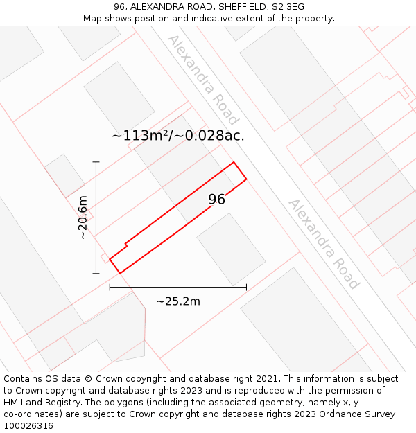 96, ALEXANDRA ROAD, SHEFFIELD, S2 3EG: Plot and title map
