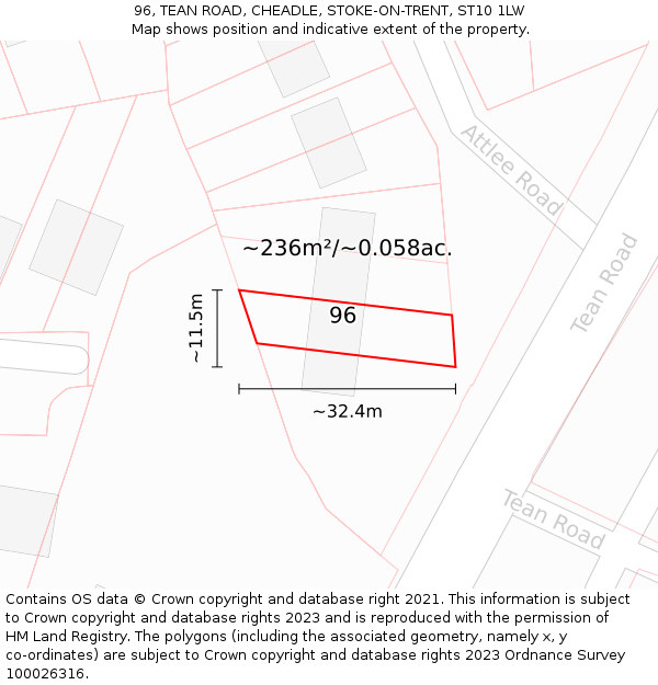 96, TEAN ROAD, CHEADLE, STOKE-ON-TRENT, ST10 1LW: Plot and title map