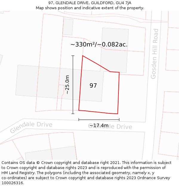 97, GLENDALE DRIVE, GUILDFORD, GU4 7JA: Plot and title map