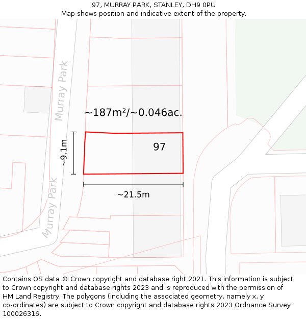 97, MURRAY PARK, STANLEY, DH9 0PU: Plot and title map