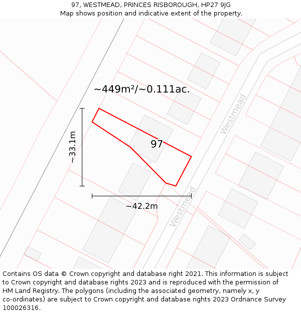 97, WESTMEAD, PRINCES RISBOROUGH, HP27 9JG: Plot and title map