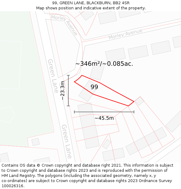 99, GREEN LANE, BLACKBURN, BB2 4SR: Plot and title map