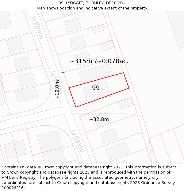 99, LYDGATE, BURNLEY, BB10 2DU: Plot and title map