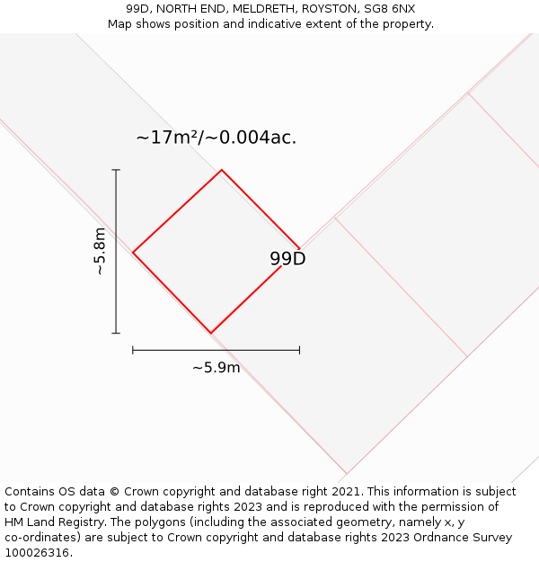99D, NORTH END, MELDRETH, ROYSTON, SG8 6NX: Plot and title map