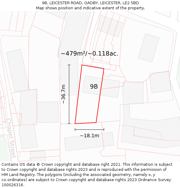 9B, LEICESTER ROAD, OADBY, LEICESTER, LE2 5BD: Plot and title map