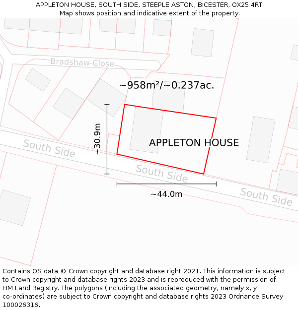 APPLETON HOUSE, SOUTH SIDE, STEEPLE ASTON, BICESTER, OX25 4RT: Plot and title map