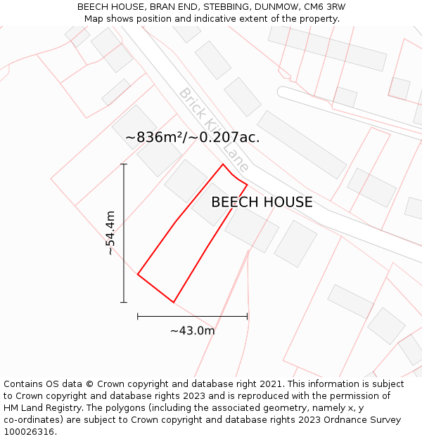 BEECH HOUSE, BRAN END, STEBBING, DUNMOW, CM6 3RW: Plot and title map