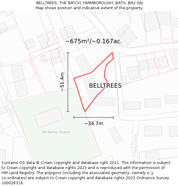 BELLTREES, THE BATCH, FARMBOROUGH, BATH, BA2 0AJ: Plot and title map