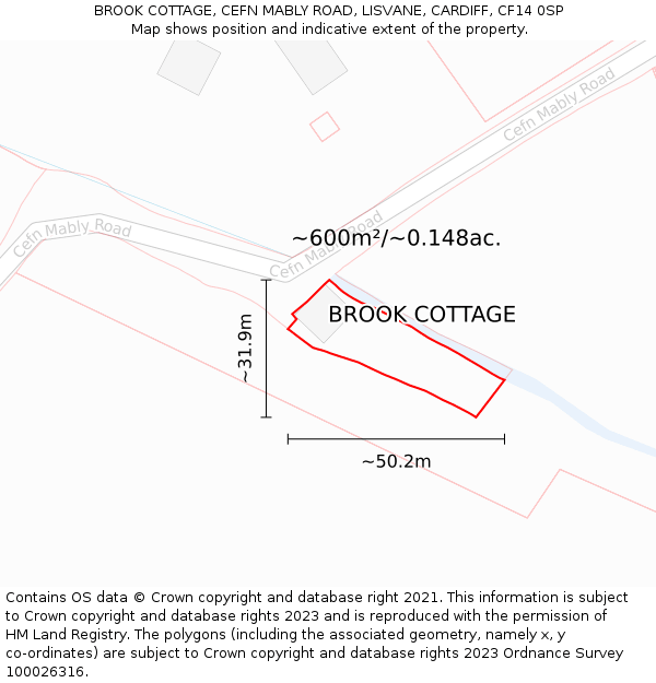 BROOK COTTAGE, CEFN MABLY ROAD, LISVANE, CARDIFF, CF14 0SP: Plot and title map