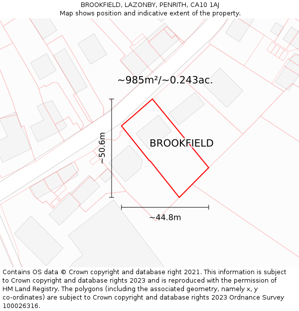 BROOKFIELD, LAZONBY, PENRITH, CA10 1AJ: Plot and title map