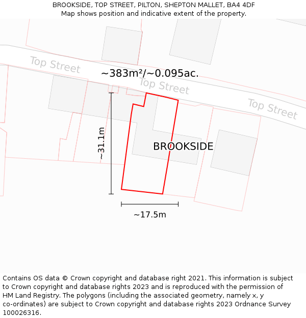 BROOKSIDE, TOP STREET, PILTON, SHEPTON MALLET, BA4 4DF: Plot and title map