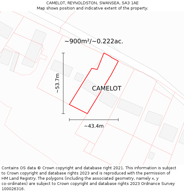CAMELOT, REYNOLDSTON, SWANSEA, SA3 1AE: Plot and title map