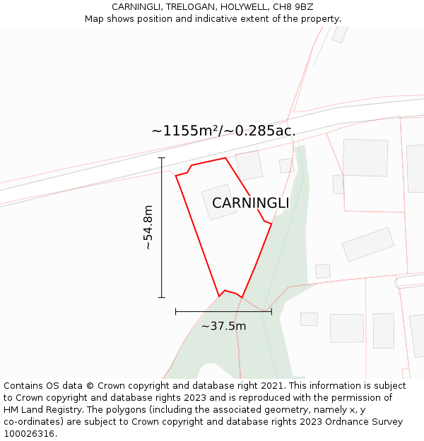 CARNINGLI, TRELOGAN, HOLYWELL, CH8 9BZ: Plot and title map