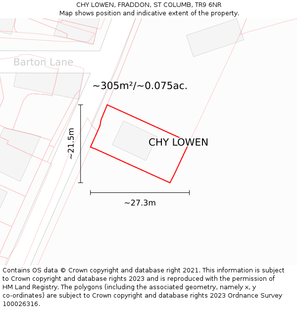 CHY LOWEN, FRADDON, ST COLUMB, TR9 6NR: Plot and title map