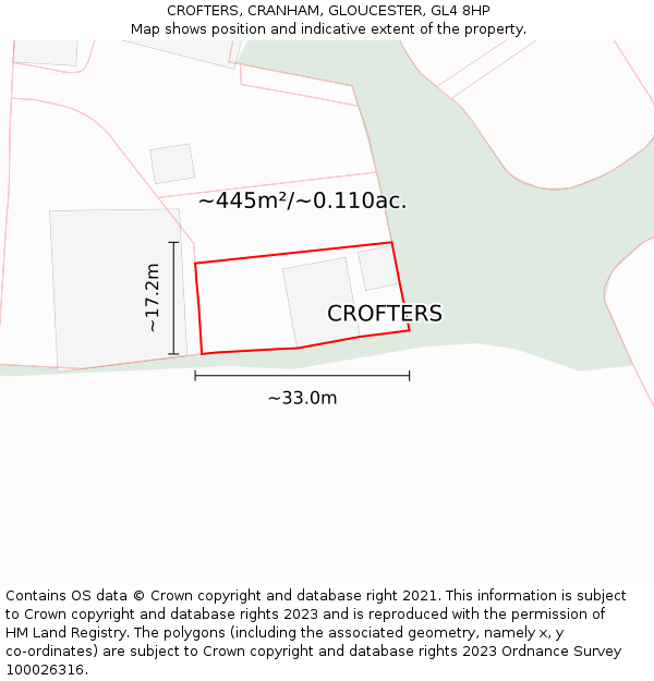 CROFTERS, CRANHAM, GLOUCESTER, GL4 8HP: Plot and title map