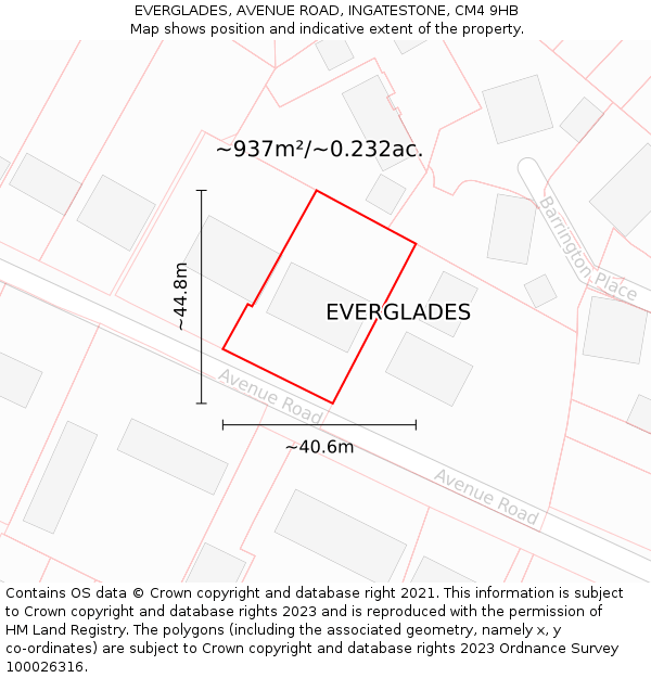 EVERGLADES, AVENUE ROAD, INGATESTONE, CM4 9HB: Plot and title map