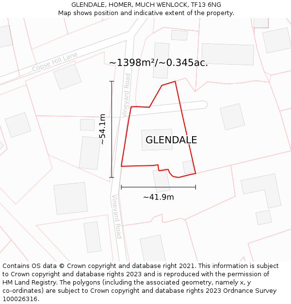 GLENDALE, HOMER, MUCH WENLOCK, TF13 6NG: Plot and title map