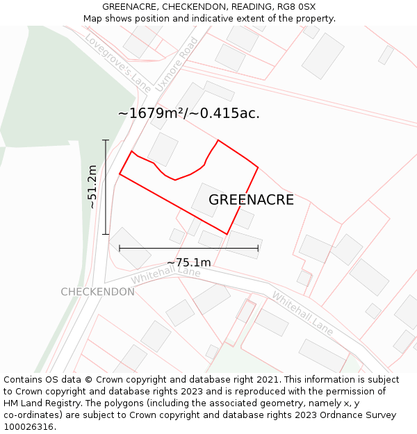 GREENACRE, CHECKENDON, READING, RG8 0SX: Plot and title map