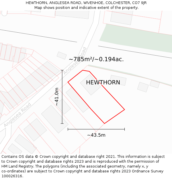 HEWTHORN, ANGLESEA ROAD, WIVENHOE, COLCHESTER, CO7 9JR: Plot and title map