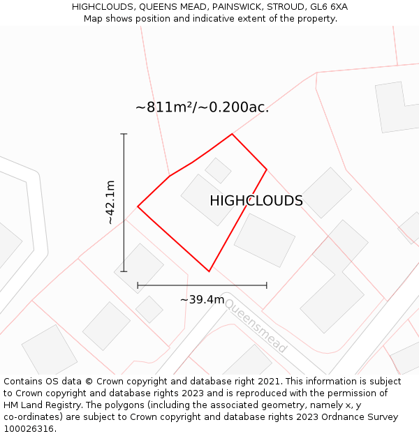 HIGHCLOUDS, QUEENS MEAD, PAINSWICK, STROUD, GL6 6XA: Plot and title map