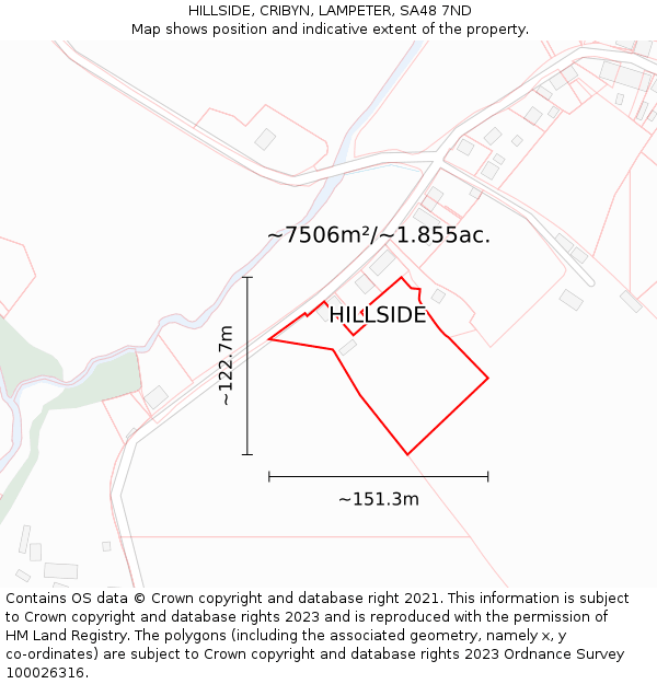 HILLSIDE, CRIBYN, LAMPETER, SA48 7ND: Plot and title map