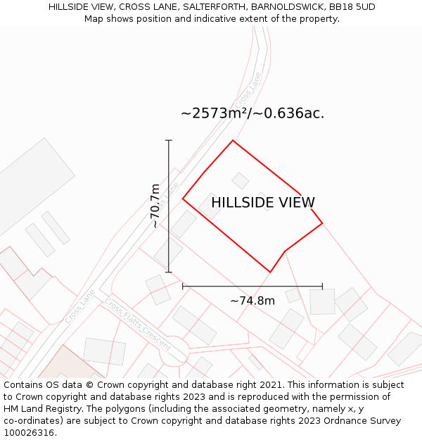HILLSIDE VIEW, CROSS LANE, SALTERFORTH, BARNOLDSWICK, BB18 5UD: Plot and title map