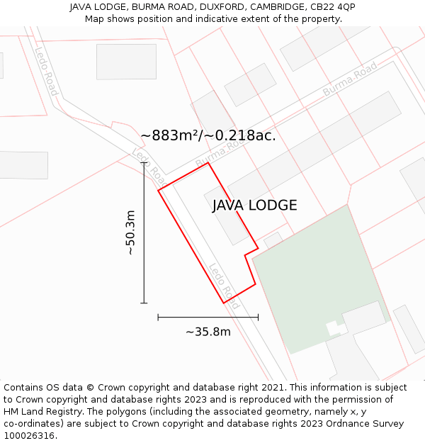 JAVA LODGE, BURMA ROAD, DUXFORD, CAMBRIDGE, CB22 4QP: Plot and title map