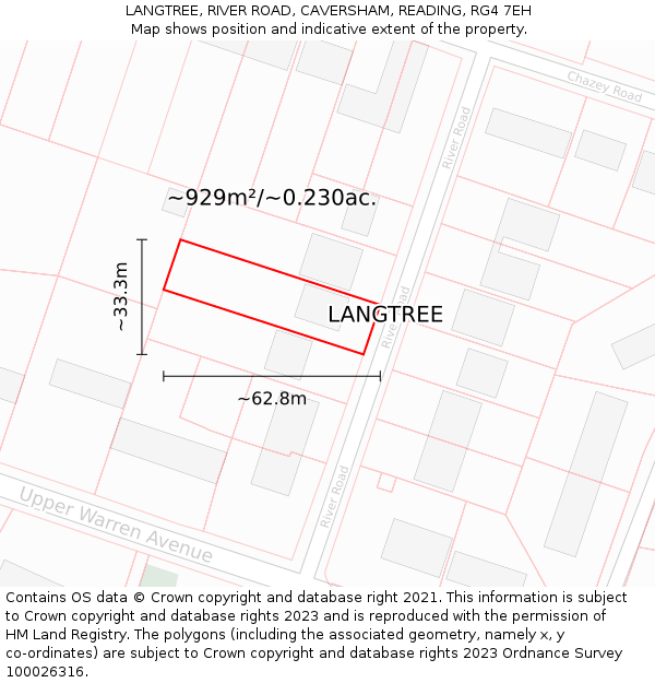 LANGTREE, RIVER ROAD, CAVERSHAM, READING, RG4 7EH: Plot and title map
