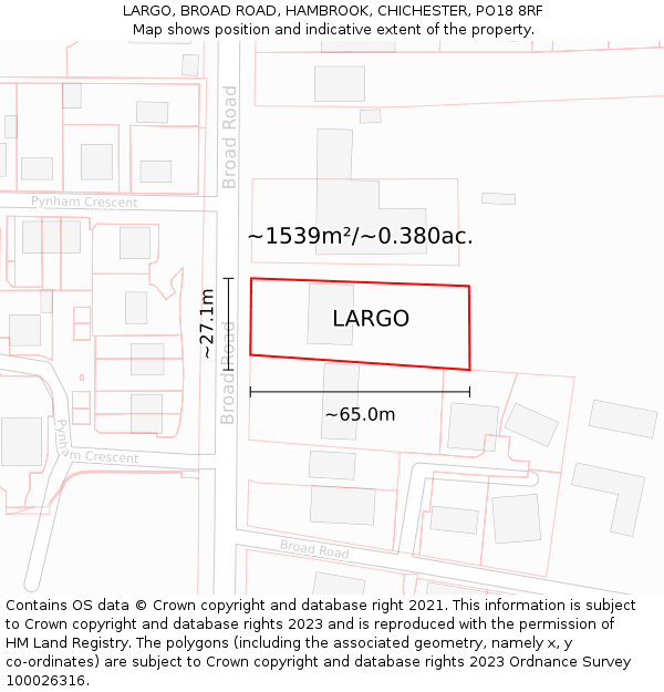LARGO, BROAD ROAD, HAMBROOK, CHICHESTER, PO18 8RF: Plot and title map