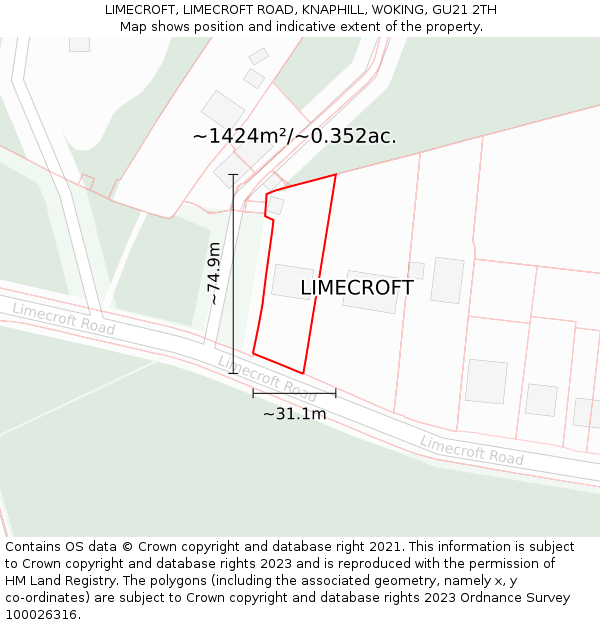 LIMECROFT, LIMECROFT ROAD, KNAPHILL, WOKING, GU21 2TH: Plot and title map