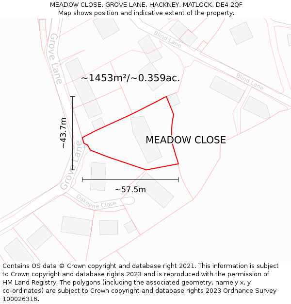 MEADOW CLOSE, GROVE LANE, HACKNEY, MATLOCK, DE4 2QF: Plot and title map