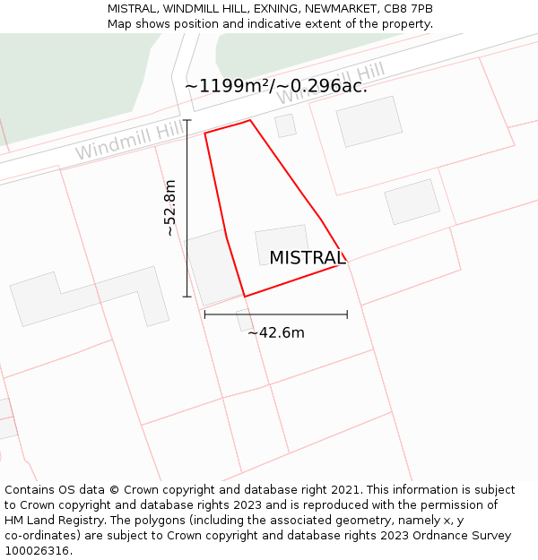 MISTRAL, WINDMILL HILL, EXNING, NEWMARKET, CB8 7PB: Plot and title map