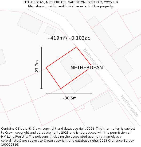NETHERDEAN, NETHERGATE, NAFFERTON, DRIFFIELD, YO25 4LP: Plot and title map