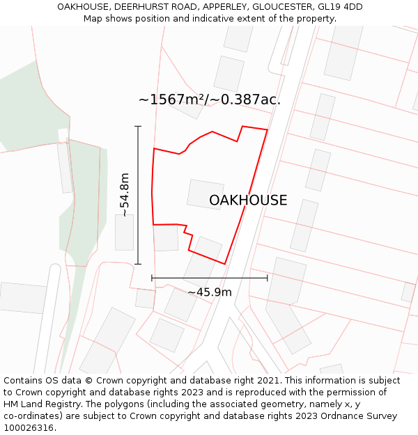 OAKHOUSE, DEERHURST ROAD, APPERLEY, GLOUCESTER, GL19 4DD: Plot and title map