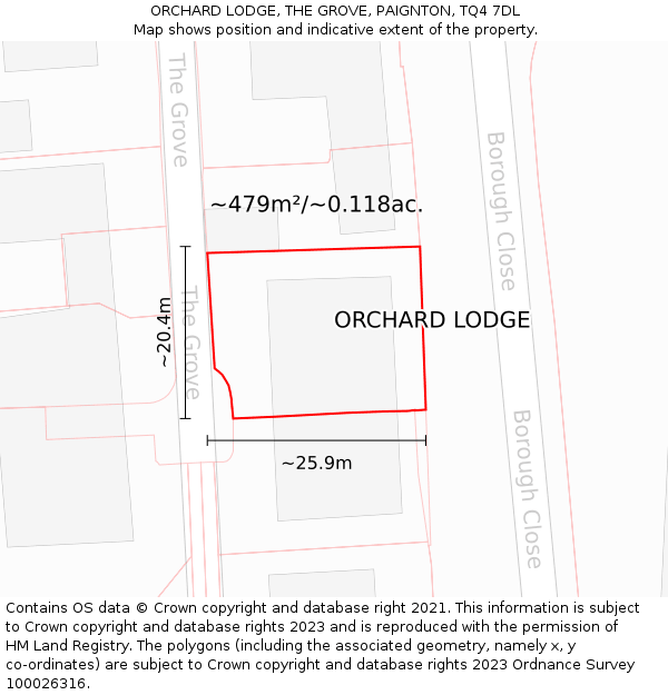 ORCHARD LODGE, THE GROVE, PAIGNTON, TQ4 7DL: Plot and title map