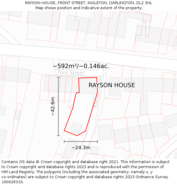 RAYSON HOUSE, FRONT STREET, INGLETON, DARLINGTON, DL2 3HL: Plot and title map