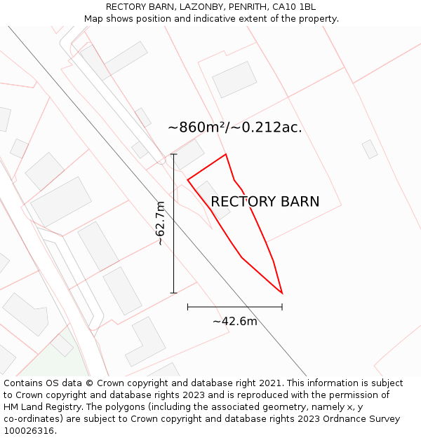 RECTORY BARN, LAZONBY, PENRITH, CA10 1BL: Plot and title map