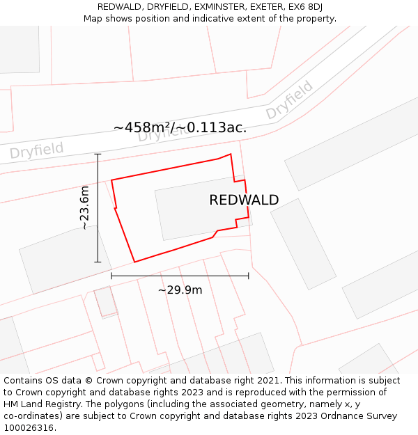 REDWALD, DRYFIELD, EXMINSTER, EXETER, EX6 8DJ: Plot and title map