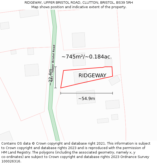 RIDGEWAY, UPPER BRISTOL ROAD, CLUTTON, BRISTOL, BS39 5RH: Plot and title map