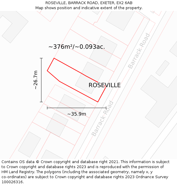 ROSEVILLE, BARRACK ROAD, EXETER, EX2 6AB: Plot and title map