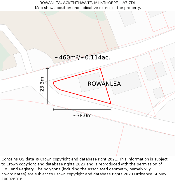 ROWANLEA, ACKENTHWAITE, MILNTHORPE, LA7 7DL: Plot and title map