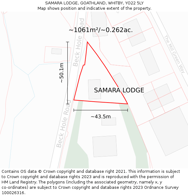 SAMARA LODGE, GOATHLAND, WHITBY, YO22 5LY: Plot and title map