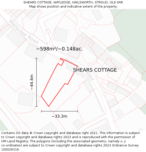 SHEARS COTTAGE, WATLEDGE, NAILSWORTH, STROUD, GL6 0AR: Plot and title map